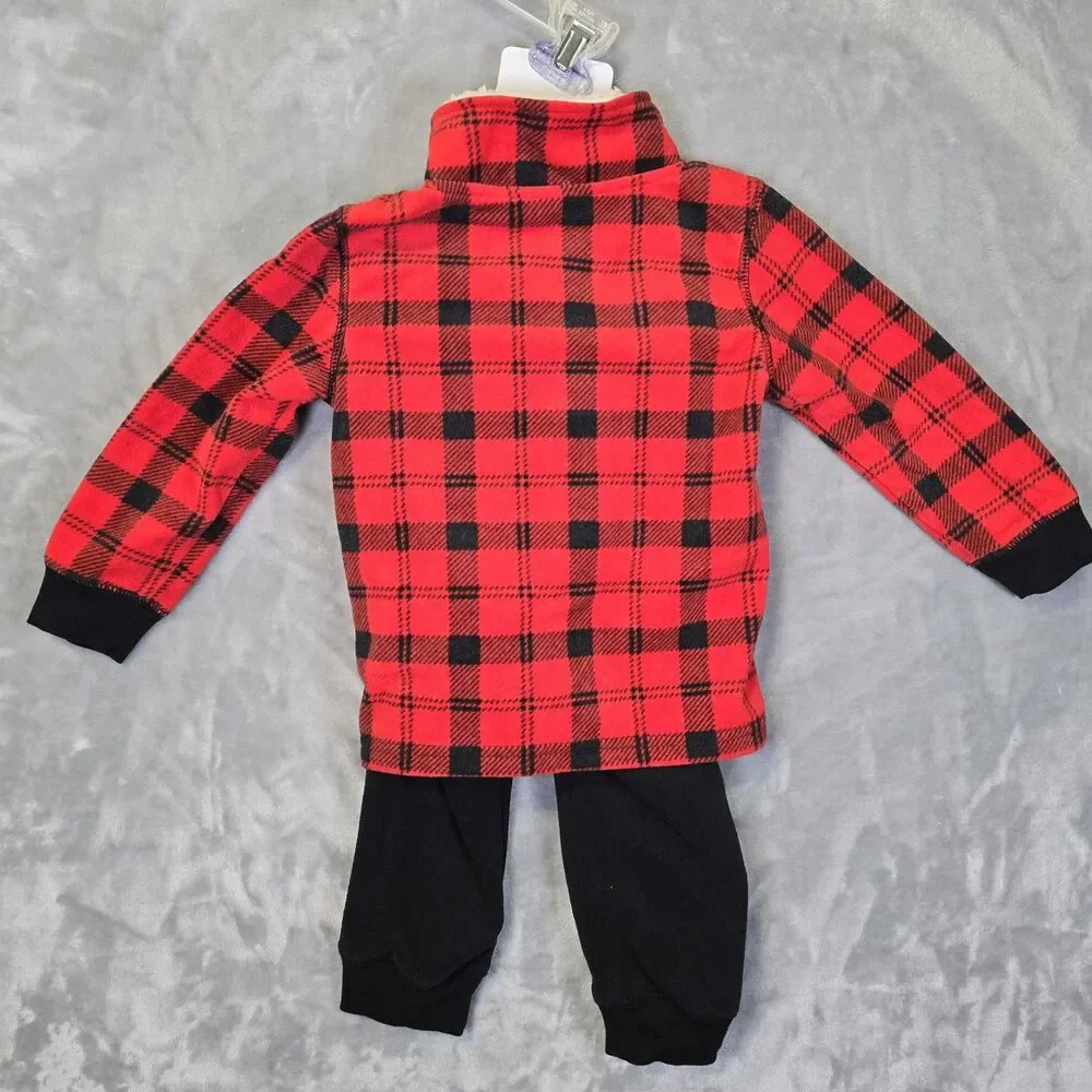 NWT Carter's Toddler 2-Piece Holiday Set 2T Red Black Plaid Fleece Collar